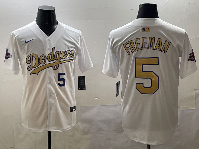 Men Los Angeles Dodgers #5 Freeman White Champion gold character 2025 Nike MLB Jersey style 3318